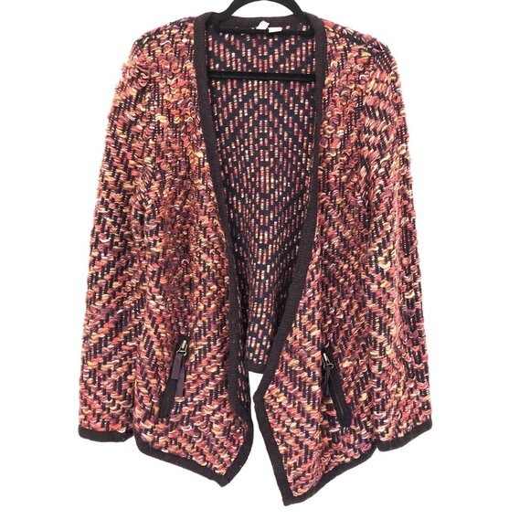 Anthropologie Moth Keavy Textured Open Front Cardigan Sweater Size L Mohair Wool - Picture 4 of 12